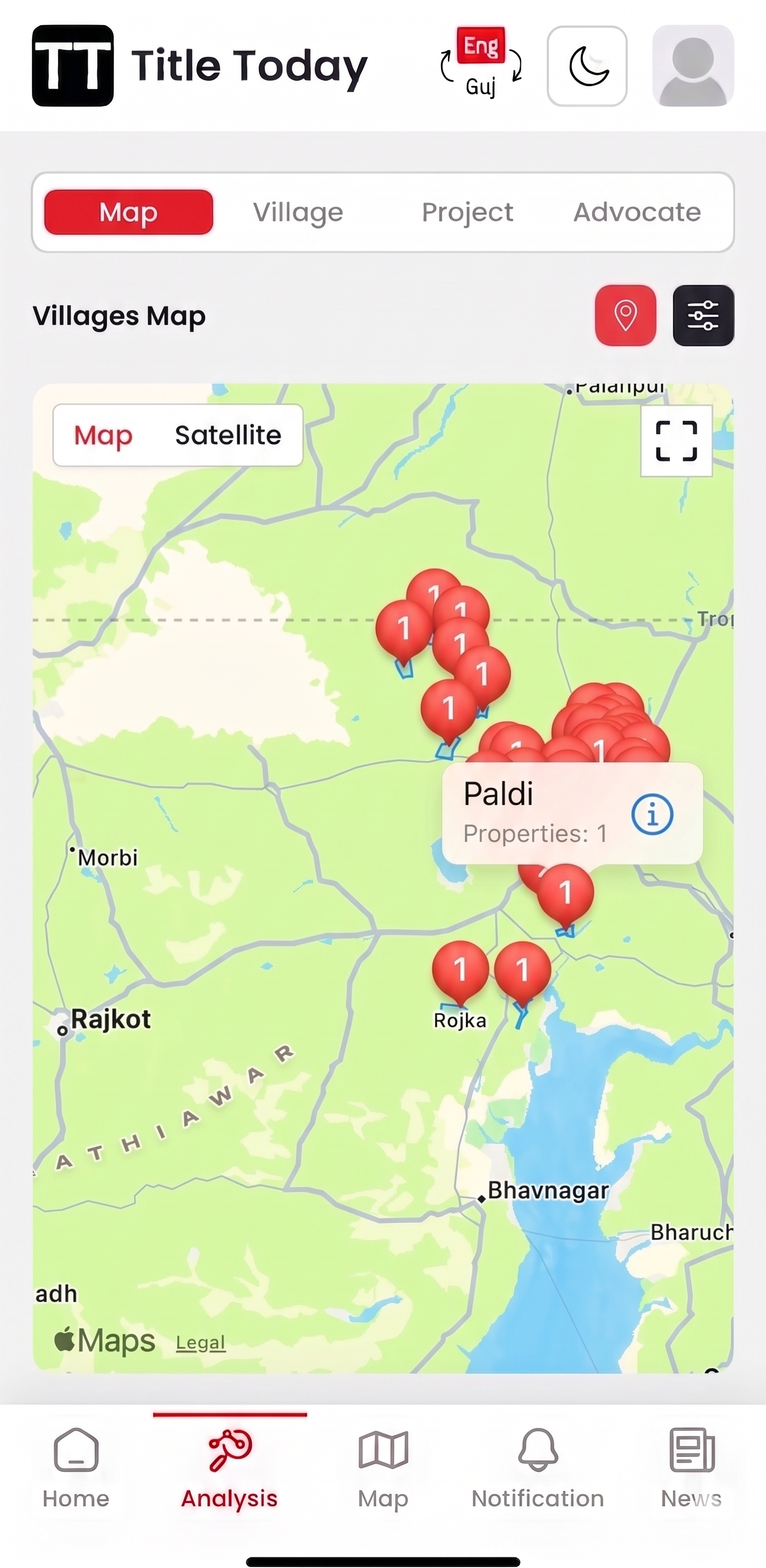 Map view of properties in villages